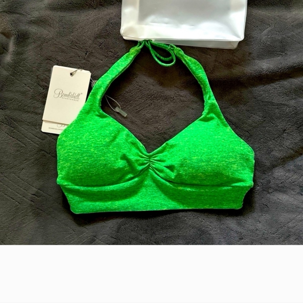 Bombshell sports bra neon green backless